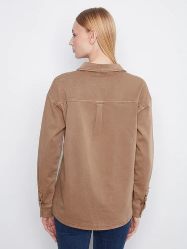 Button-Front Twill Overshirt - Walnut