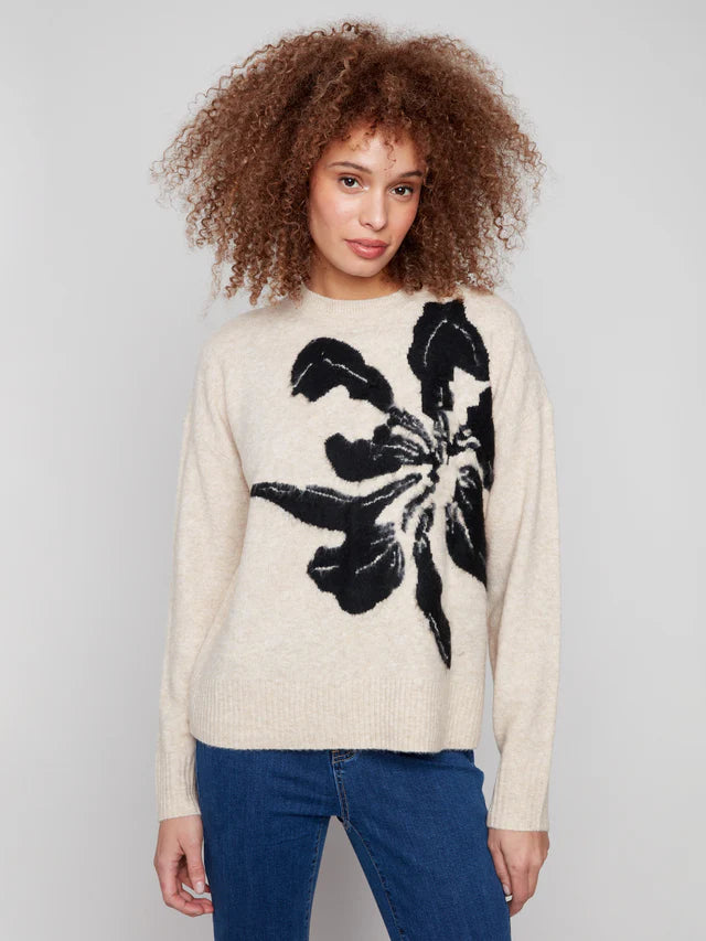 Charlie B - Floral Jacquard Crew Neck Sweater - Flowers