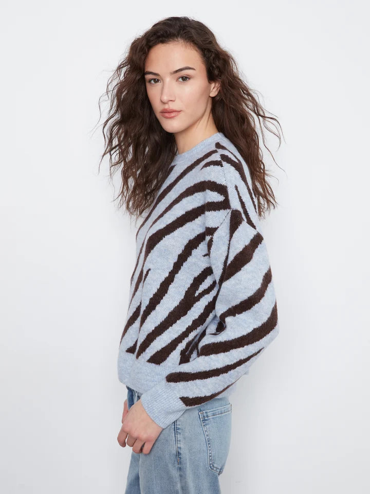 Long Sleeve Drop Shoulder Crew Neck Jacquard Sweater