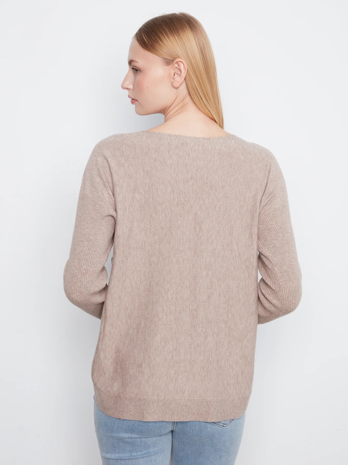 Boat Neck Sweater W/Side Buttons Detail-H-Taupe