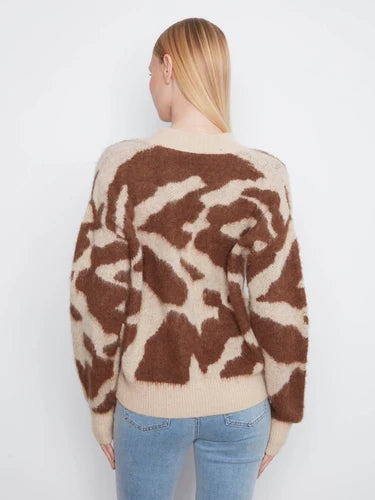 Cow Print V-Neck Cardigan - Ranch