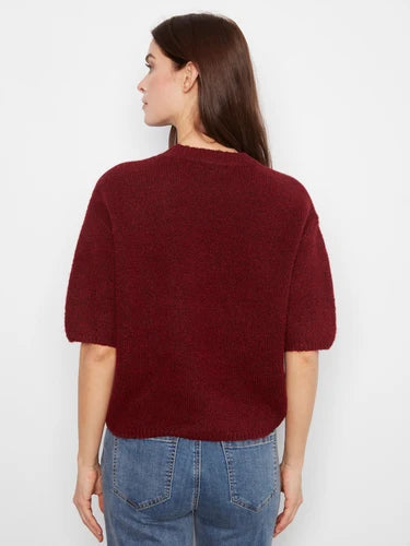 Balloon Elbow Sleeve Knit Sweater - Heather Merlot