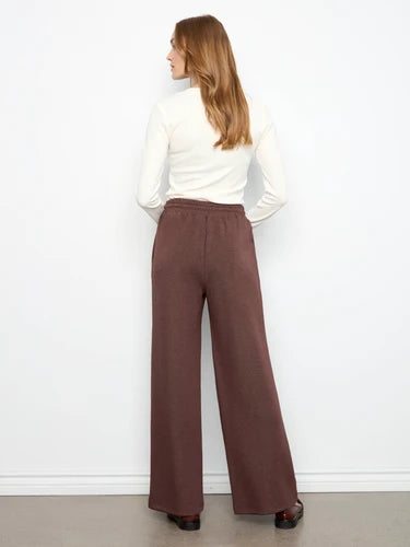 Soft Scuba Wide Leg Jogger Pants - Heather Espresso