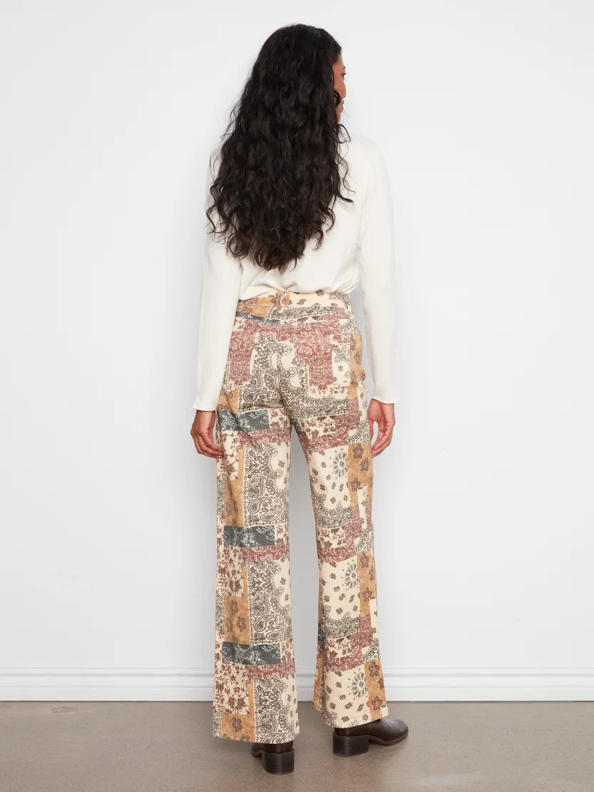 Wide Leg Printed Twill Pants