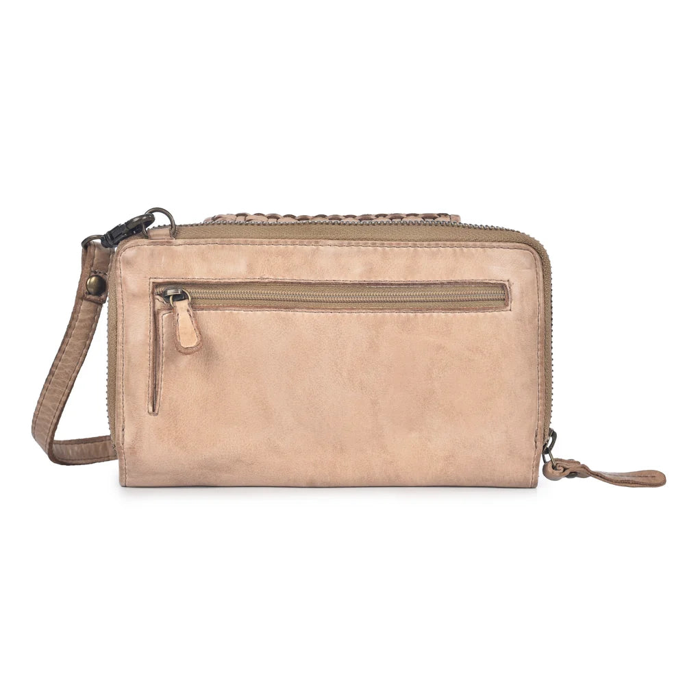 LUSSO Washed Leather Wallet in Taupe