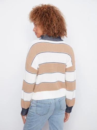 Striped Half-Zip Sweater - Camel
