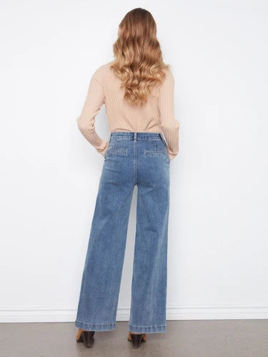 Wide Leg Jeans With Removable Belt - Medium Blue