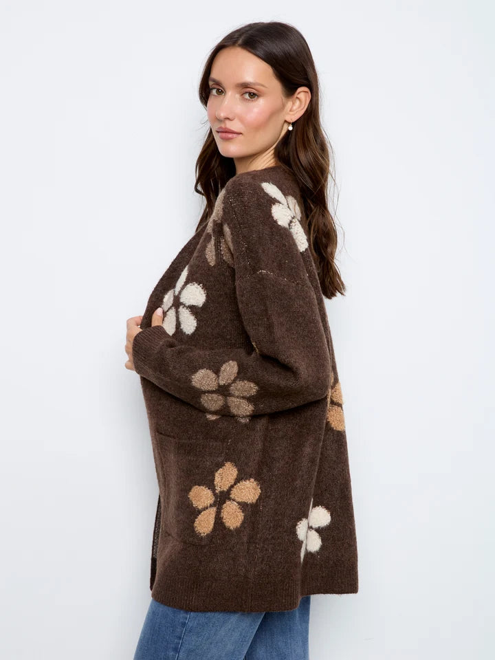 Flower Boucle Long Sleeve Cardigan