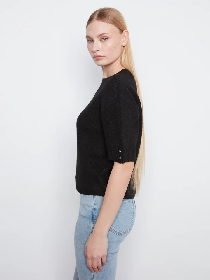 Elbow Sleeve Mock Neck Sweater With Buttons Detail At Cuff