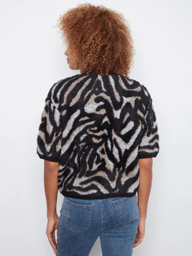 Balloon Elbow Sleeve Jacquard Knit Sweater - Mystic