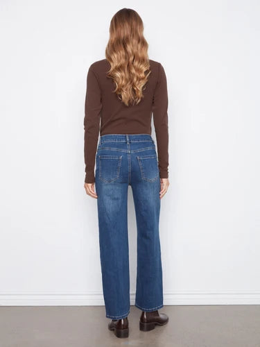 Straight Leg Jeans With Corduroy Heart Patches - Washed Indigo
