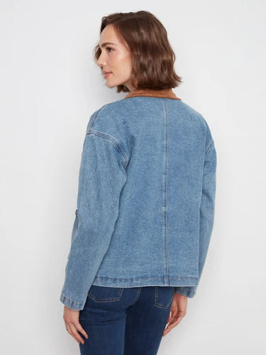 Denim Barn Jacket With Corduroy Collar - Denim Blue