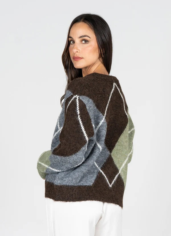 Brushed Relaxed Fit Argyle Sweater