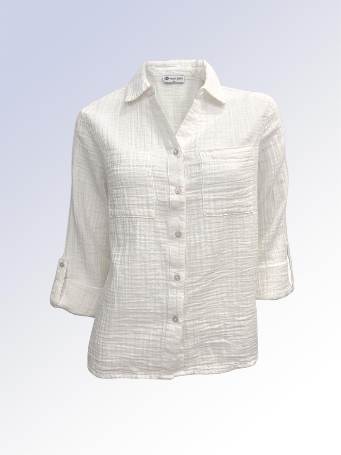 3/4 sleeve button up shirt - pearl