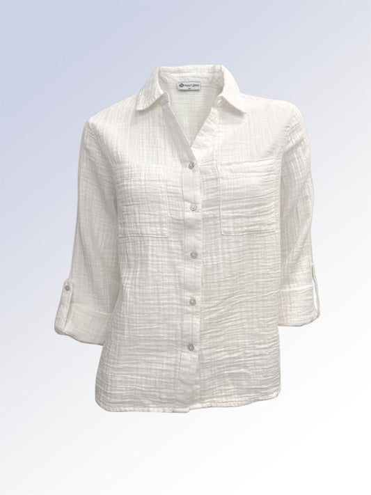 3/4 sleeve button up shirt - pearl