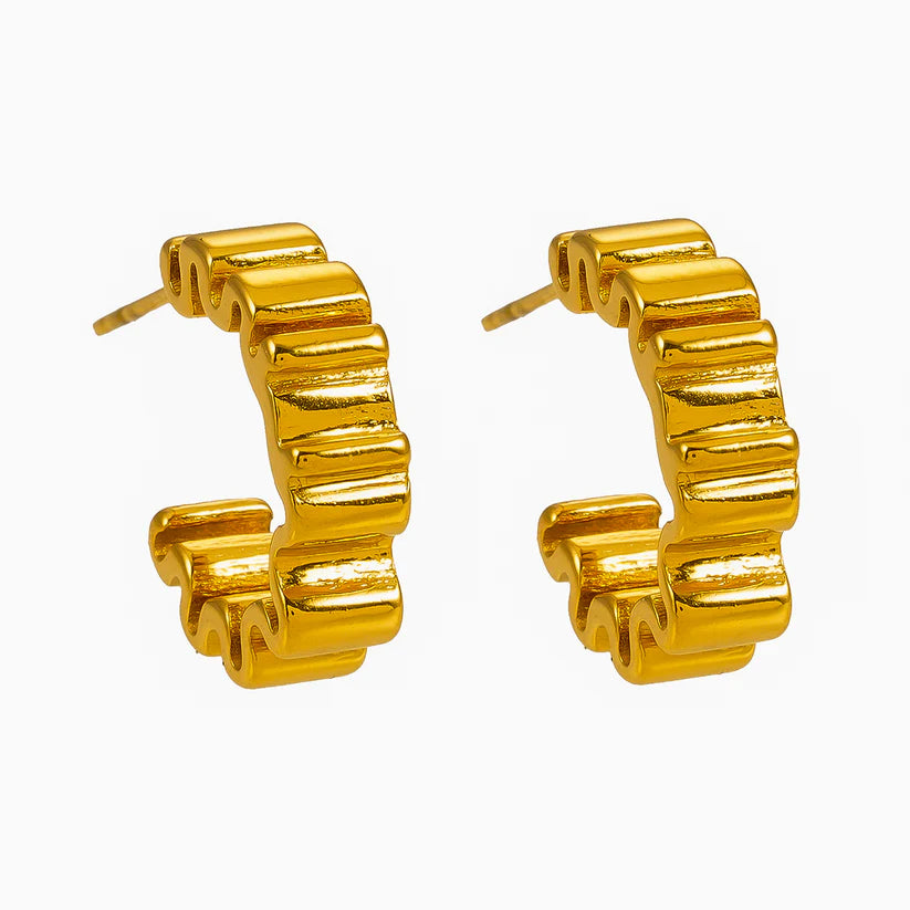ALMORA: Retro-Inspired Wriggly Shaped Hoop Earrings in Gold