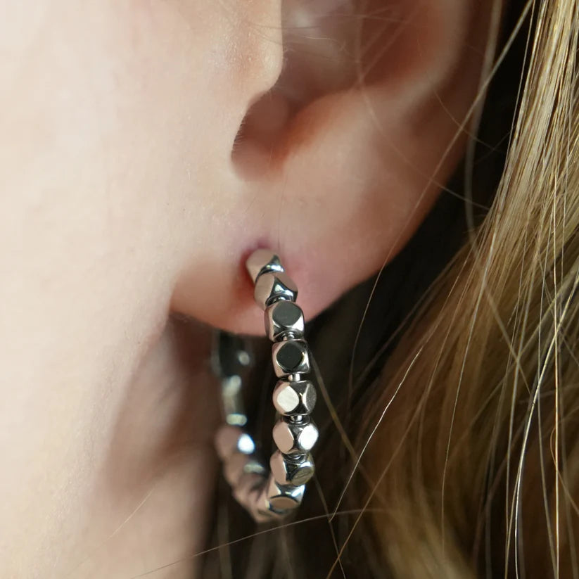 ANDALI Square Beads Hoop Silver Earrings