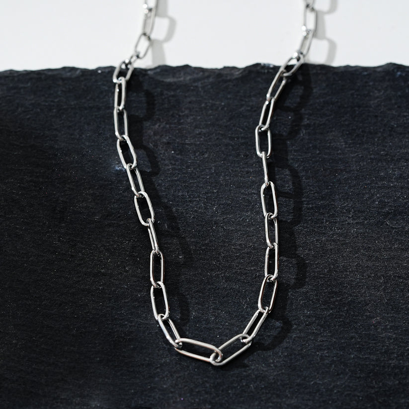 BARNSBURY: Essential Silver Chain Link Paper-Clip Necklace - 22"