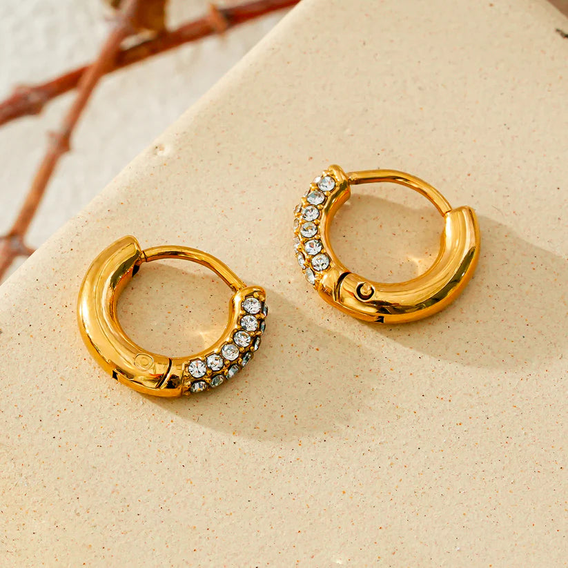 Sparkling Rows of Pavé Zirconia on Classic Mini Hoop Earrings