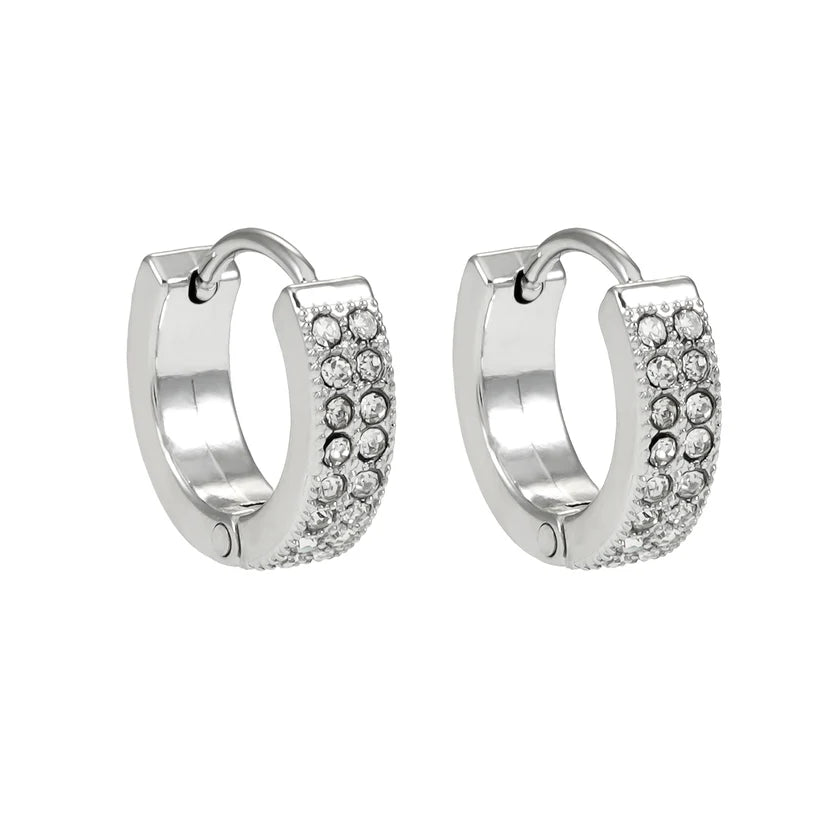 Double Row Pavé Zirconia Mini Hoop Earrings