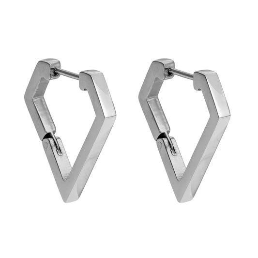 CAGLIARI: Triangle Shaped Contemporary Hoop Earrings in White Gold