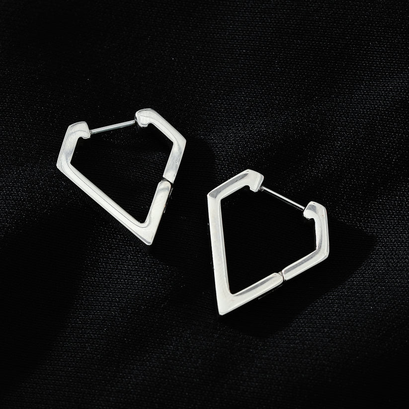 CAGLIARI: Triangle Shaped Contemporary Hoop Earrings in White Gold