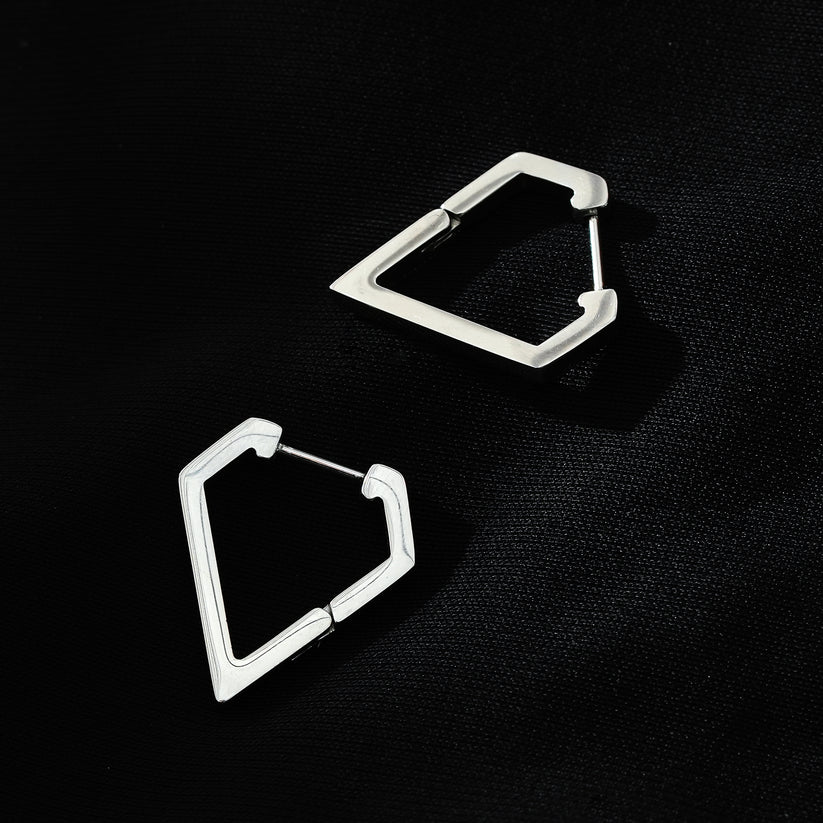 CAGLIARI: Triangle Shaped Contemporary Hoop Earrings in White Gold