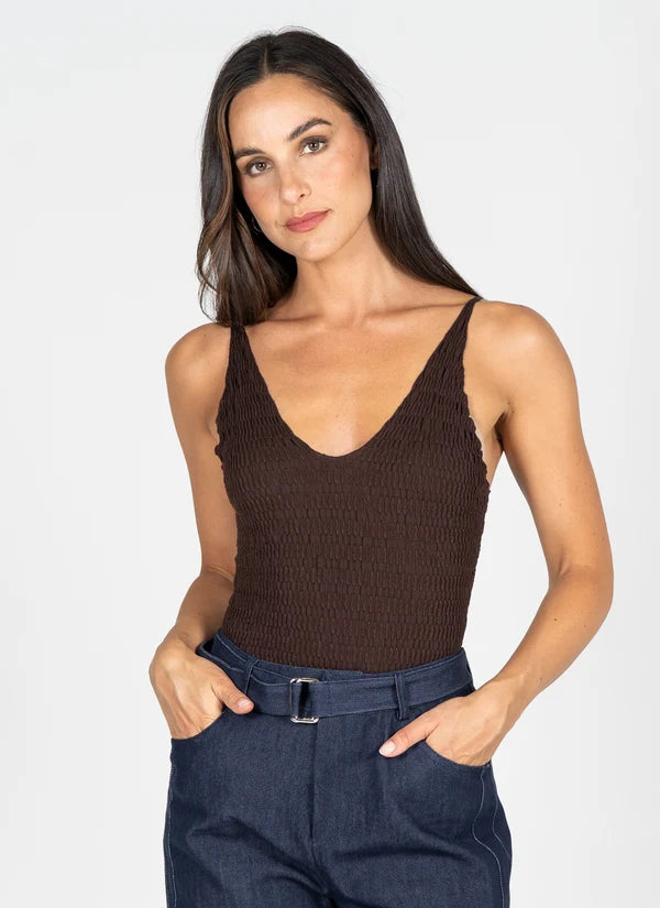 Seamless Smocked Cami - Brown