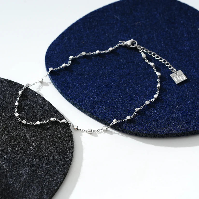 Contemporary Silver Anklet with Delicate Square Beads