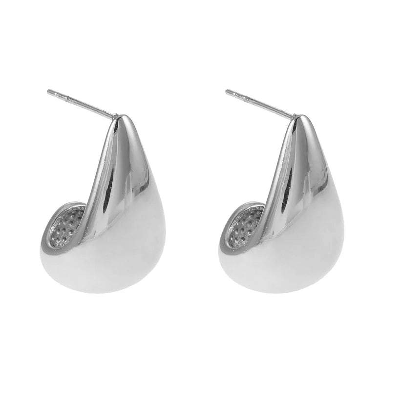 FORIA White Gold (Silver Tone): Chunky Look Light Weight Tear Drop Stud Earrings