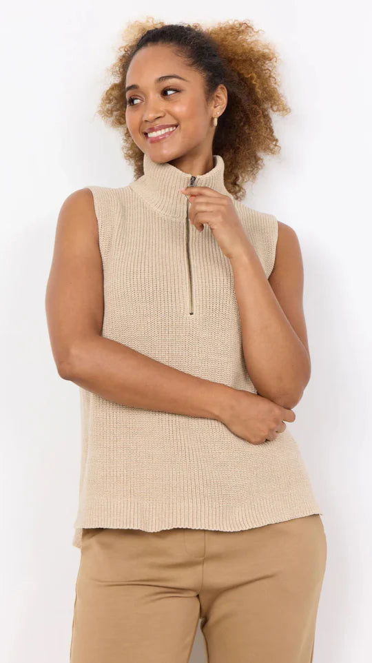 Soya Concept - Sand Knitted Sleeveless Top