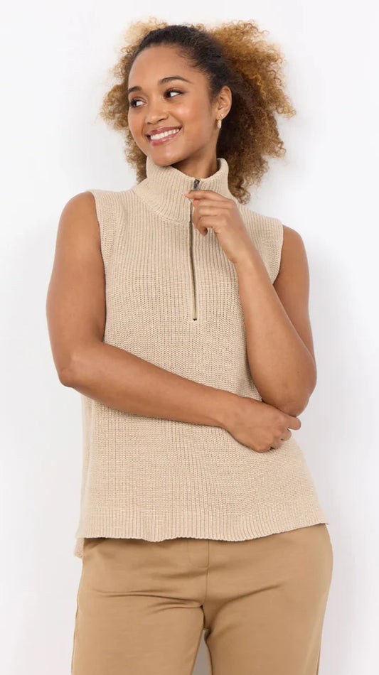 Soya Concept - Sand Knitted Sleeveless Top
