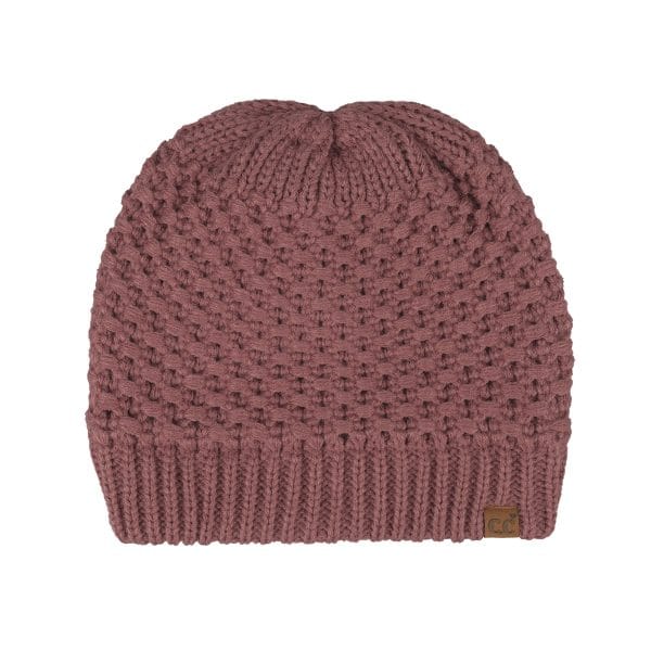 Cross Cell Stitch Knit Beanie in Coco Berry