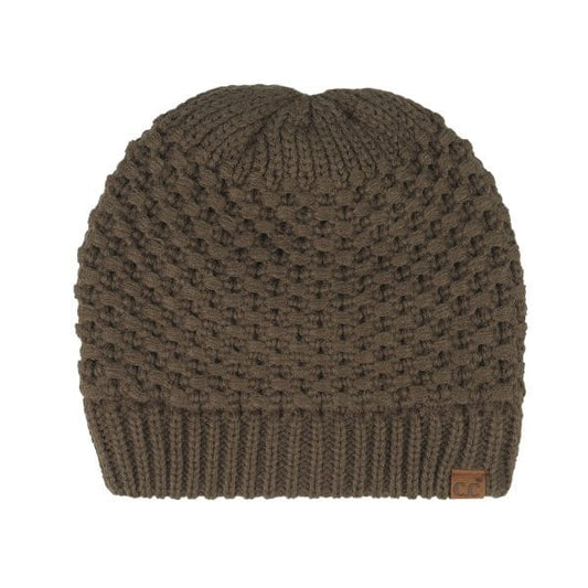 Cross Cell Stitch Knit Beanie in Moss