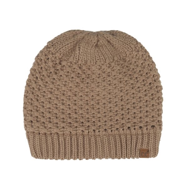 Cross Cell Stitch Knit Beanie in Taupe
