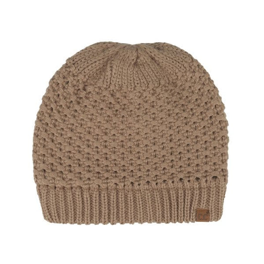 Cross Cell Stitch Knit Beanie in Taupe