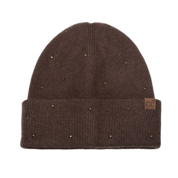 Rhinestone Cuff Beanie in Brown