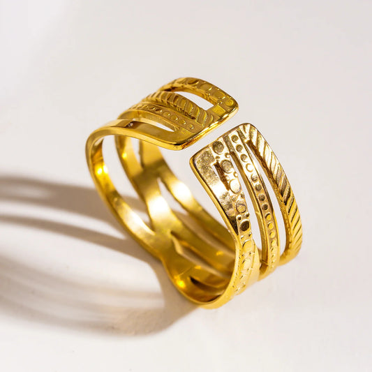 ALOIS: Cross Over Multi Stacked Textured Gold Ring