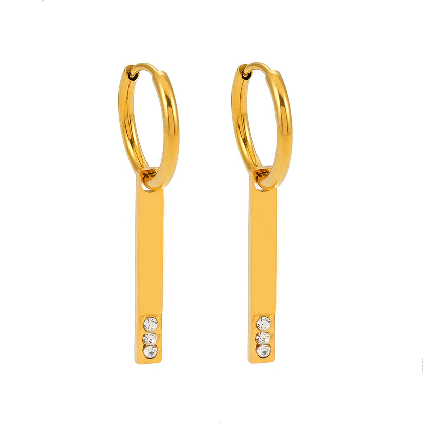 MAYLA: Gold Hoops with a Minimalist Charm featuring a Trio of Zirconia Gemstones