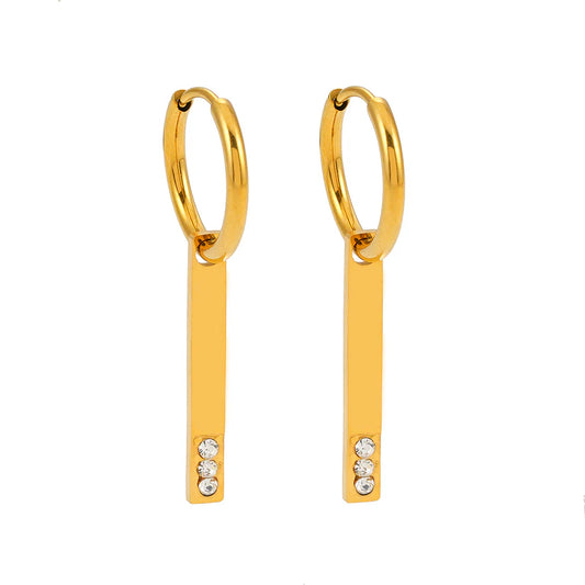 MAYLA: Gold Hoops with a Minimalist Charm featuring a Trio of Zirconia Gemstones
