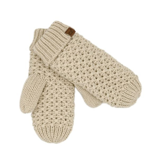 Cross Cell Stitch Knit Mitten in Beige