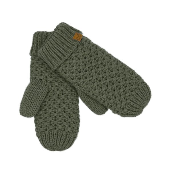 Cross Cell Stitch Knit Mitten in Moss