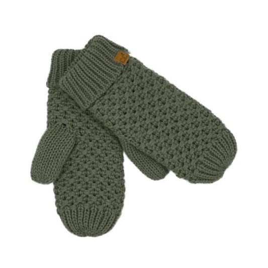 Cross Cell Stitch Knit Mitten in Moss