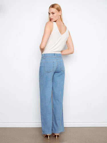 Belted Wide Leg Jeans - Light Blue