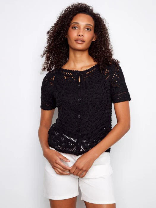 Short Sleeve Crochet Sweater with buttons