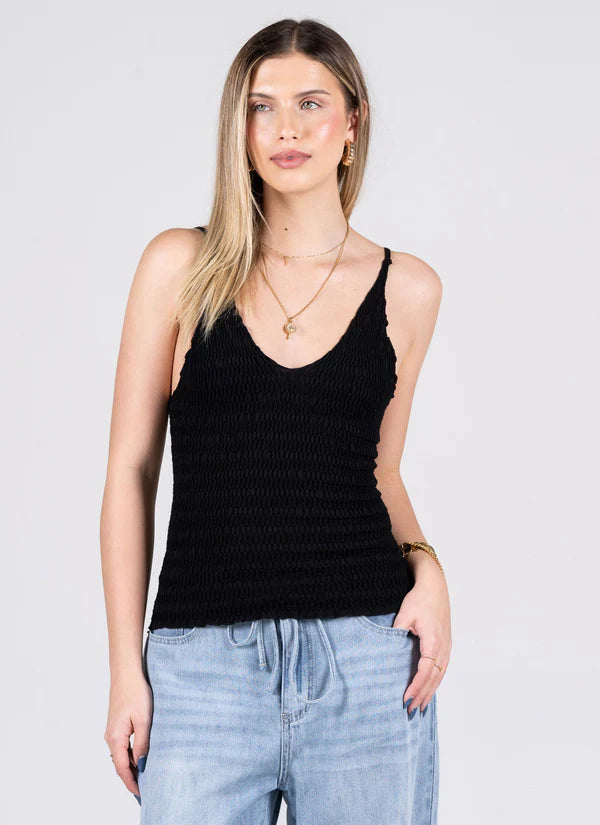 Seamless Smocked Cami - Black