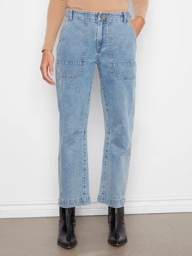 Cropped Barrel Leg Jeans - Denim Blue