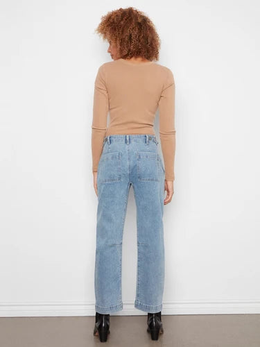 Cropped Barrel Leg Jeans - Denim Blue