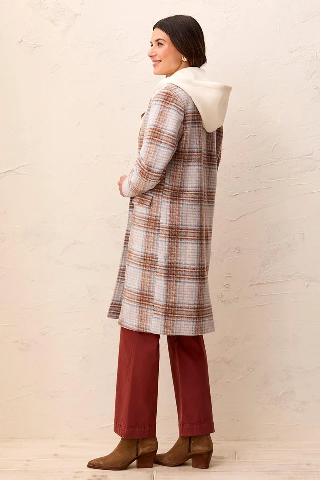 Plaid Car Coat With Removable Fooler Hoodie