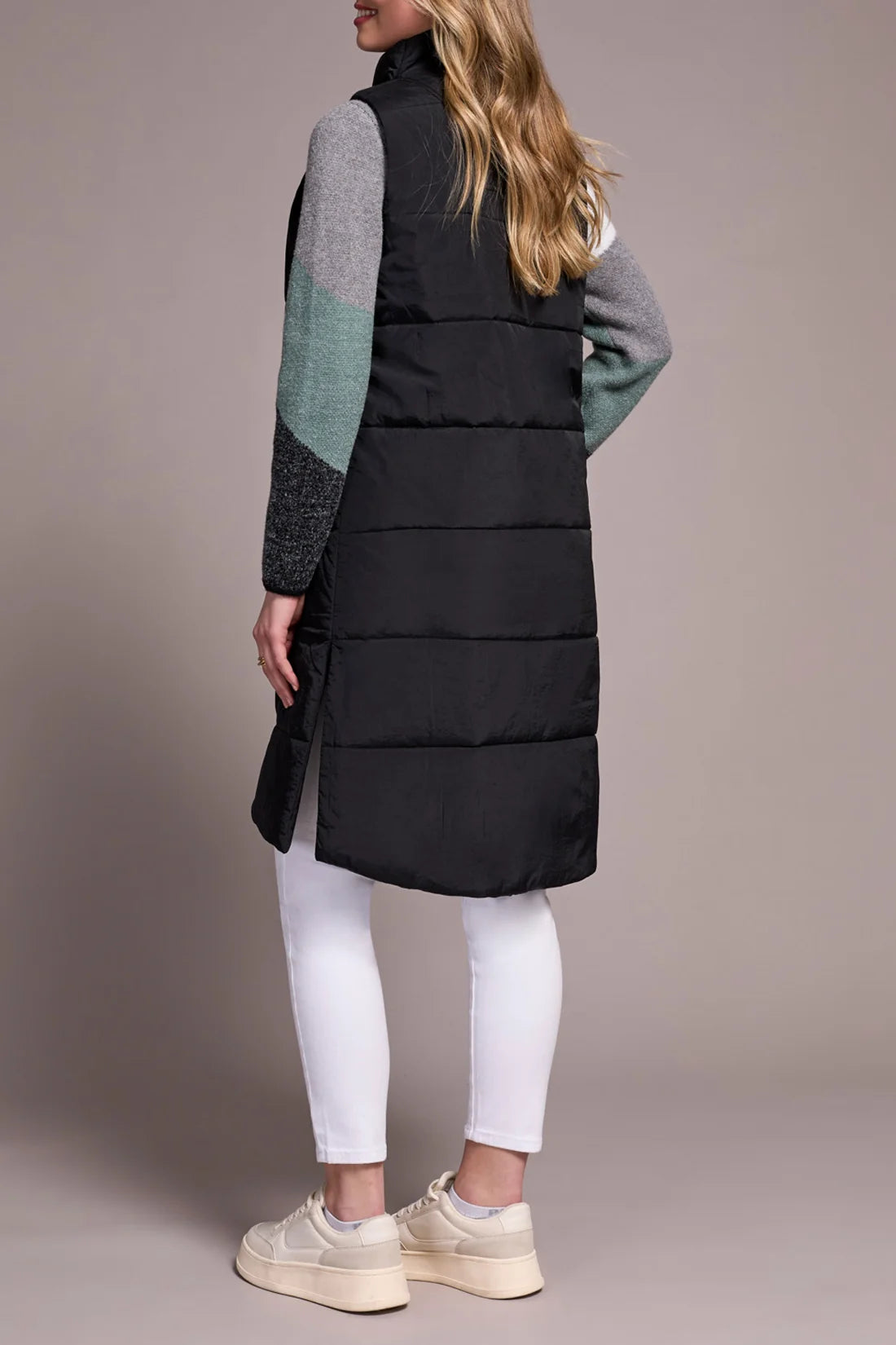 Zip Front Quilted Vest - Black